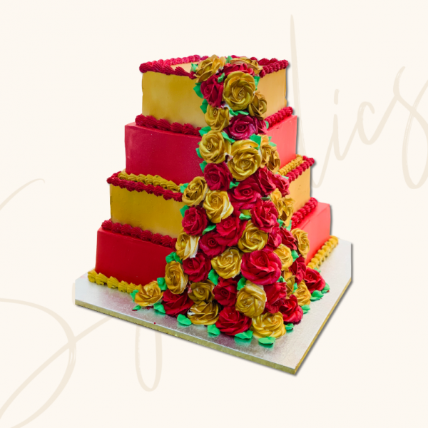 Red & Gold Combo Wedding Cake (4 Tier)